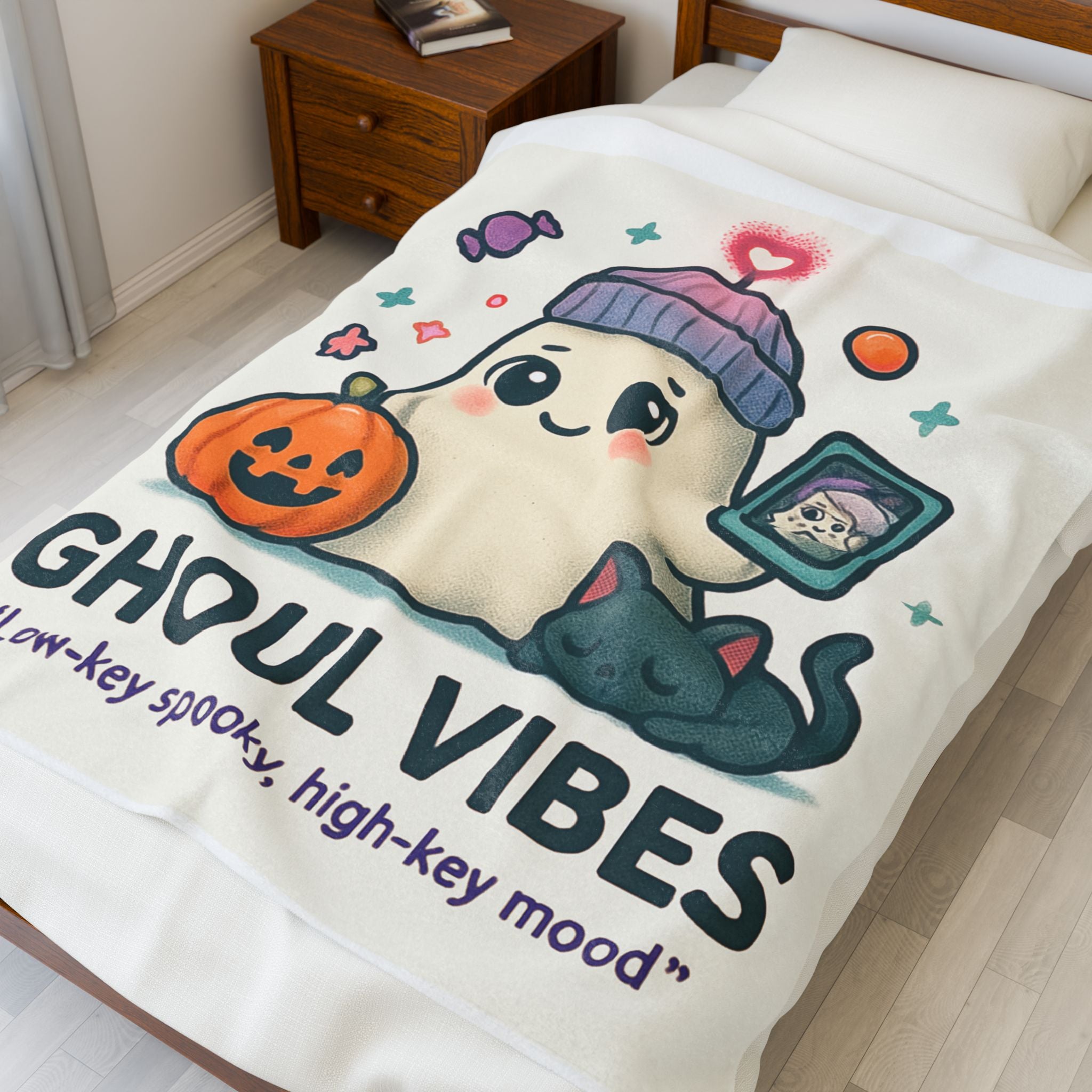 Charming Ghoul Vibes Blanket, Cozy Throw for Halloween, Cute Ghost Decor, Spooky Home Accessory, Perfect Gift for Fall Celebrations, [...]