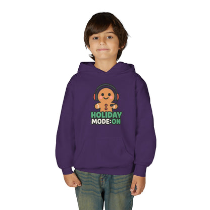 Youth Hoodie — 'Holiday Mode On' Gingerbread Headphone Christmas Sweatshirt