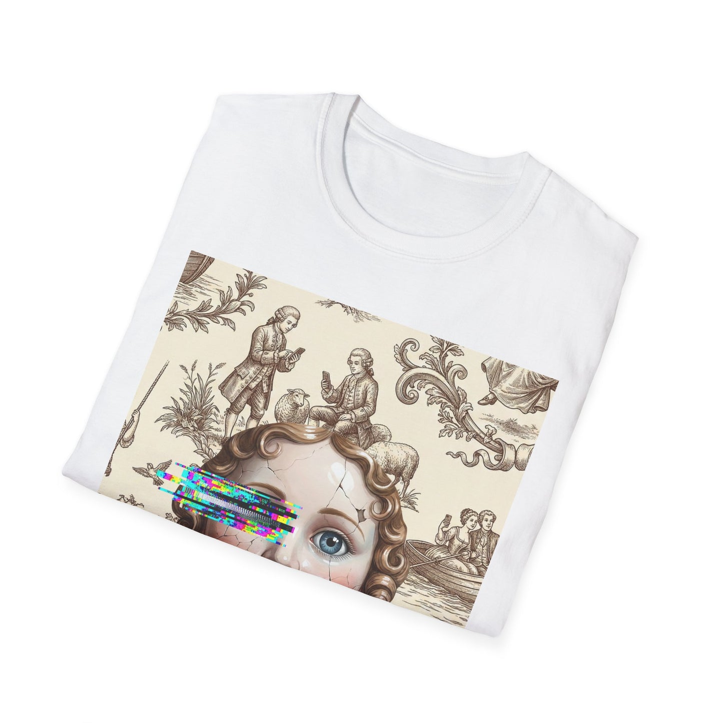 Vintage Doll Face Tee with Glitch Paint Splash