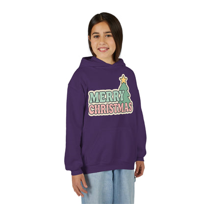 Kids youth Merry Christmas Hoodie — Pastel Tree Holiday Pullover