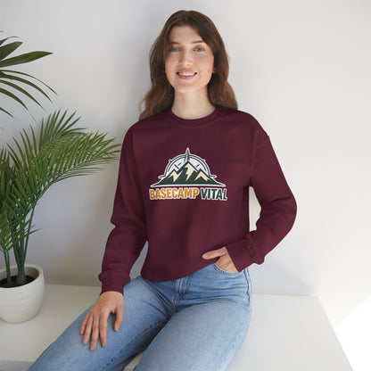 Base Camp Vital Mountain Embroidered Crewneck Sweatshirt | Cozy Hiking & Camping Pullover | 50/50 Midweight  Vital Mountain Crewneck Sweatshirt — Outdoor Adventure Logo Pullover (free shipping)