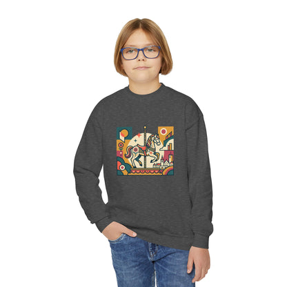 Youth Crewneck Sweatshirt — Retro Carousel Horse Graphic