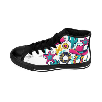 Men's High-Top Sneakers — Colorful Retro Western Pattern (Cowboy Hat, Cactus, Horseshoe) (free shipping)