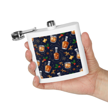 Whiskey Flask — Holiday Spirits Pattern 6oz Stainless Steel Flask (free shipping)