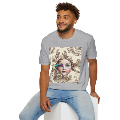 Vintage Doll Face Tee with Glitch Paint Splash