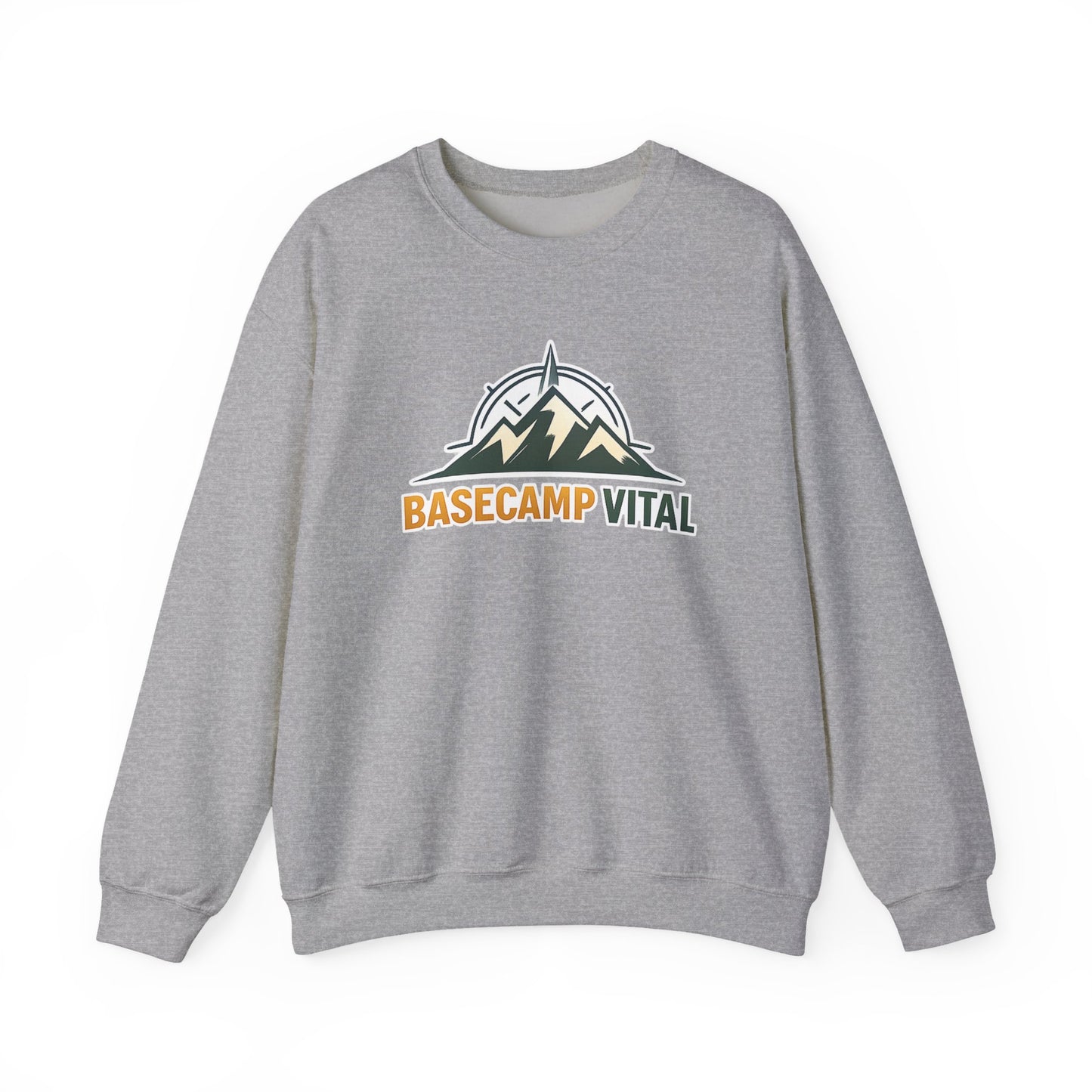 Base Camp Vital Mountain Embroidered Crewneck Sweatshirt | Cozy Hiking & Camping Pullover | 50/50 Midweight  Vital Mountain Crewneck Sweatshirt — Outdoor Adventure Logo Pullover (free shipping)