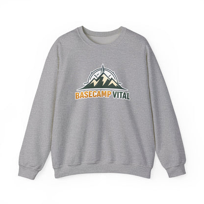 Base Camp Vital Mountain Embroidered Crewneck Sweatshirt | Cozy Hiking & Camping Pullover | 50/50 Midweight  Vital Mountain Crewneck Sweatshirt — Outdoor Adventure Logo Pullover (free shipping)