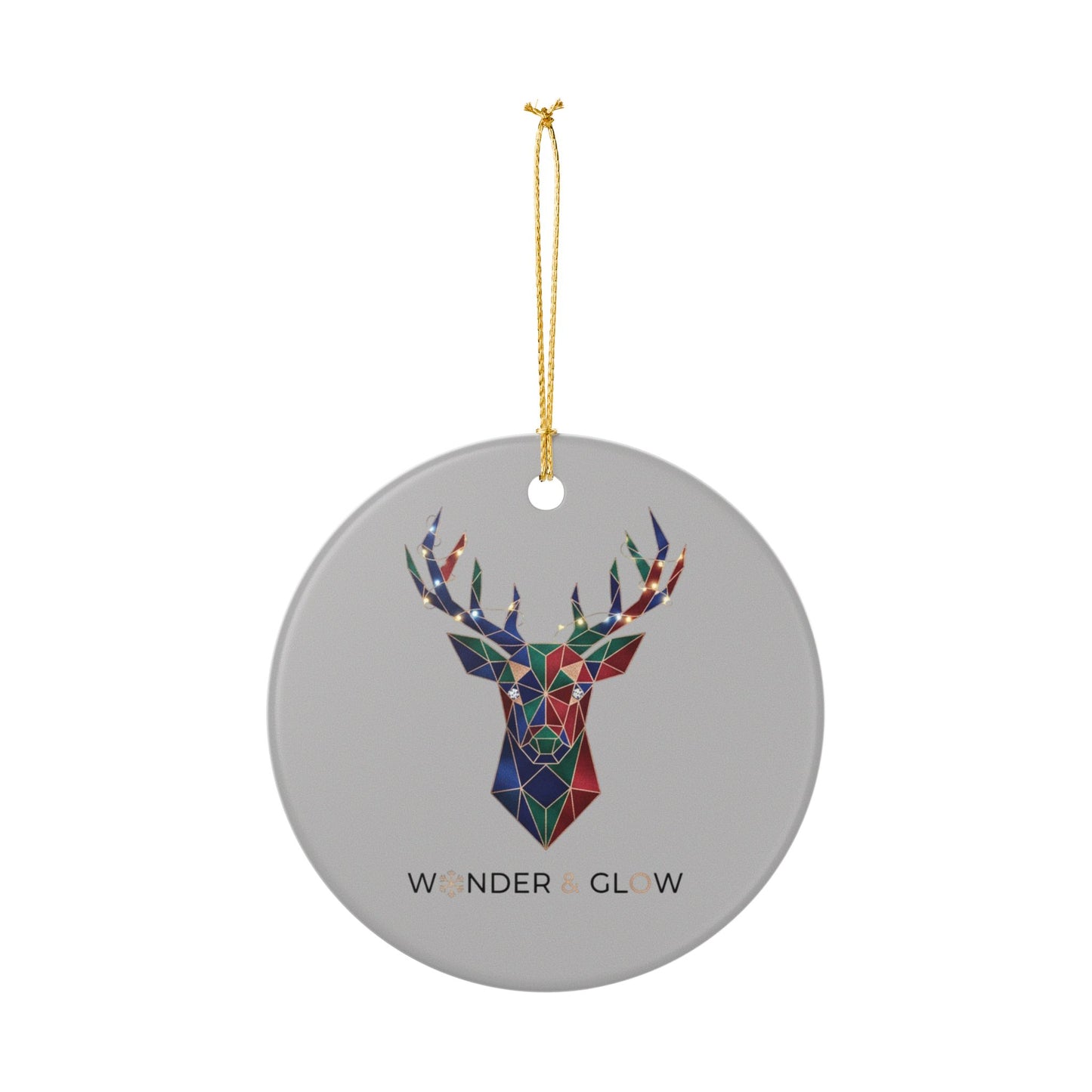 Geometric Reindeer Ceramic Ornament — 'Wonder & Glow' Holiday Decoration