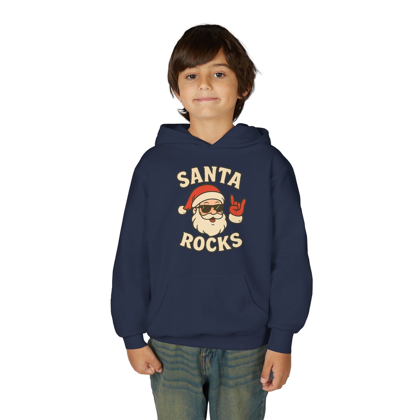 Youth Hoodie — "Santa Rocks" Cool Santa Christmas Sweatshirt