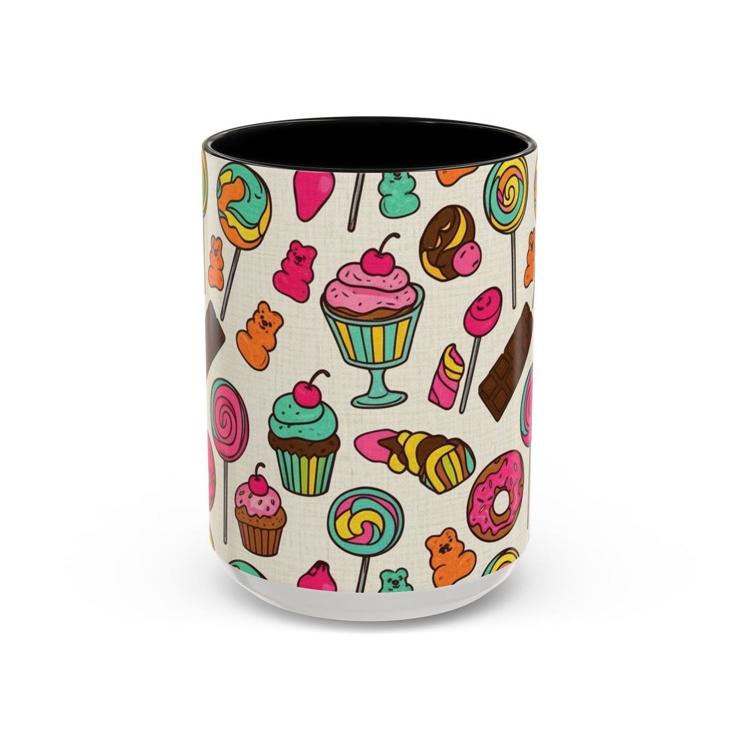 Sweet Treats Coffee Mug — Colorful Candy & Dessert Pattern Accent Mug (11/15oz)