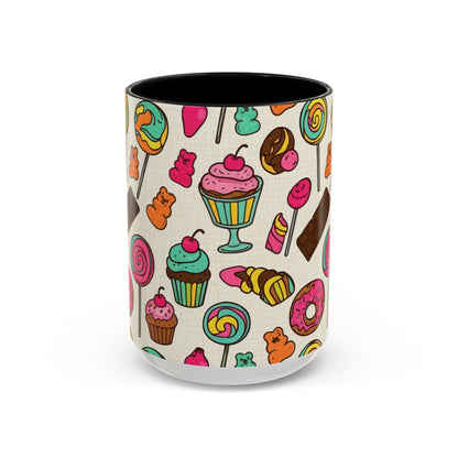 Sweet Treats Coffee Mug — Colorful Candy & Dessert Pattern Accent Mug (11/15oz)
