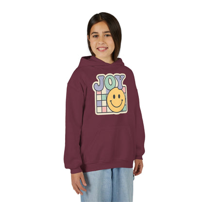 Girls Youth Hoodie – Retro 'JOY' Smiley Graphic Kids Sweatshirt