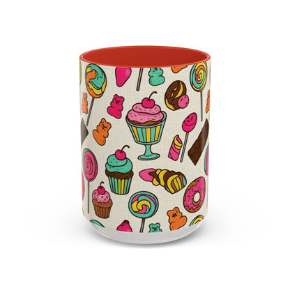Sweet Treats Coffee Mug — Colorful Candy & Dessert Pattern Accent Mug (11/15oz)