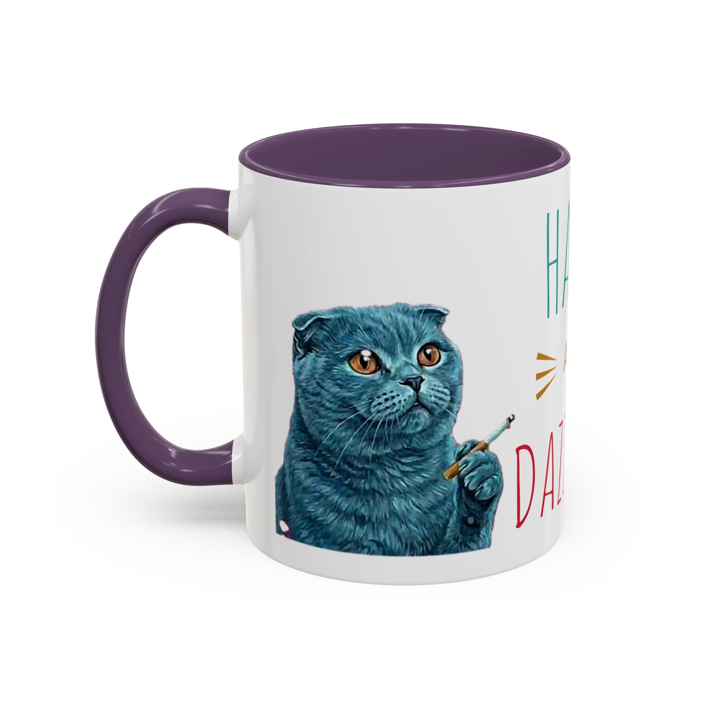 Happy and Dazzling Accent Coffee Mug — Cute Cat Art, Motivational Tea & Coffee Cup (free shipping)