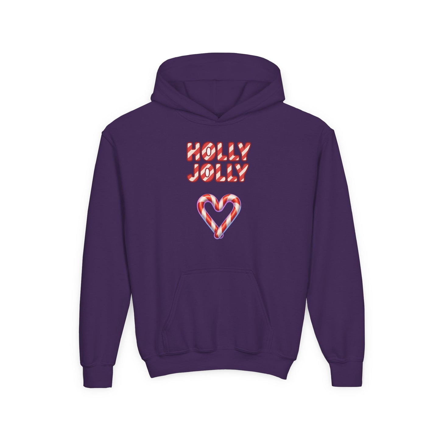 Youth Hoodie — "Holly Jolly" Candy Cane Heart Christmas Sweatshirt
