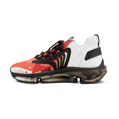 men's Mesh Sneakers — Bold Red Abstract Athletic Shoes for Men (free shipping)