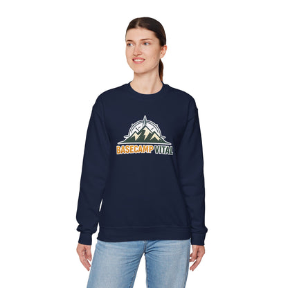 Base Camp Vital Mountain Embroidered Crewneck Sweatshirt | Cozy Hiking & Camping Pullover | 50/50 Midweight  Vital Mountain Crewneck Sweatshirt — Outdoor Adventure Logo Pullover (free shipping)