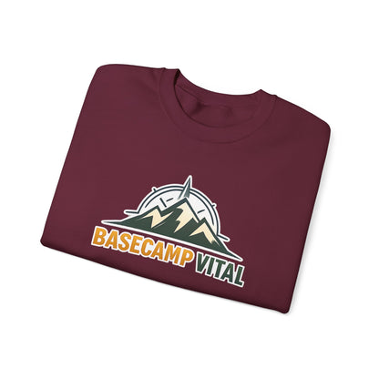 Base Camp Vital Mountain Embroidered Crewneck Sweatshirt | Cozy Hiking & Camping Pullover | 50/50 Midweight  Vital Mountain Crewneck Sweatshirt — Outdoor Adventure Logo Pullover (free shipping)