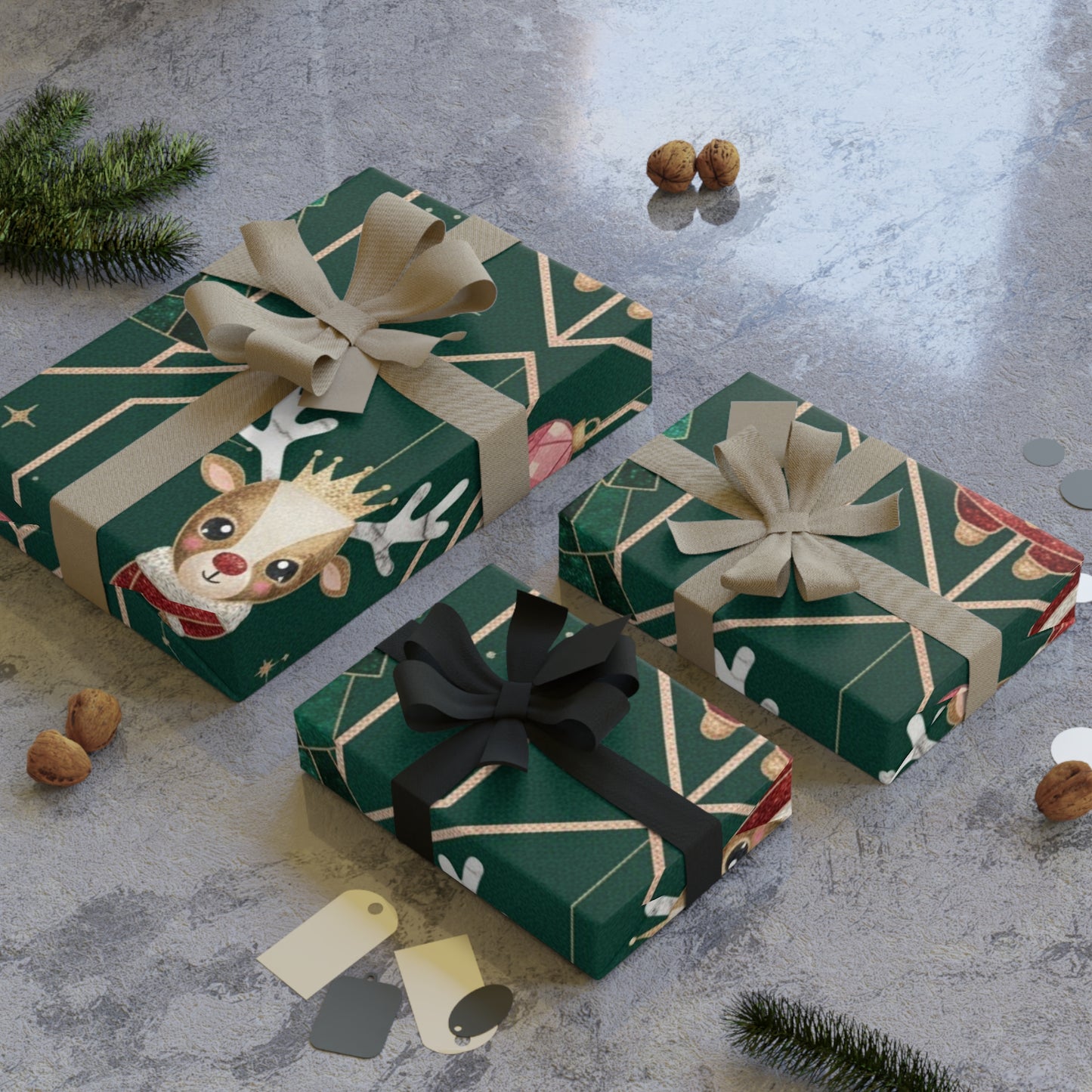 Elegant Santa and friends Gift Wrapping Paper Rolls, 1pc