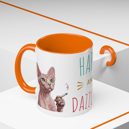 Happy and Dazzling smoking Cat Coffee Mug — Sphynx Cat Accent Mug (11/15oz) (free shipping)