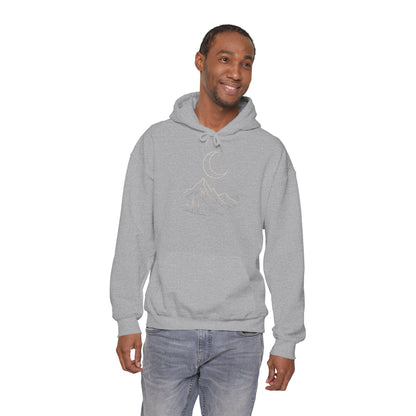 Mountain Moonline Hoodie — base camp vital gear- Minimal Crescent & Peaks Graphic Sweatshirt