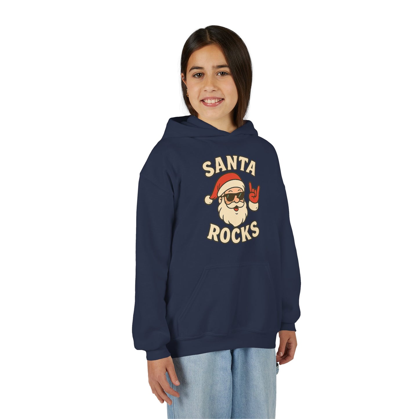 Youth Hoodie — "Santa Rocks" Cool Santa Christmas Sweatshirt