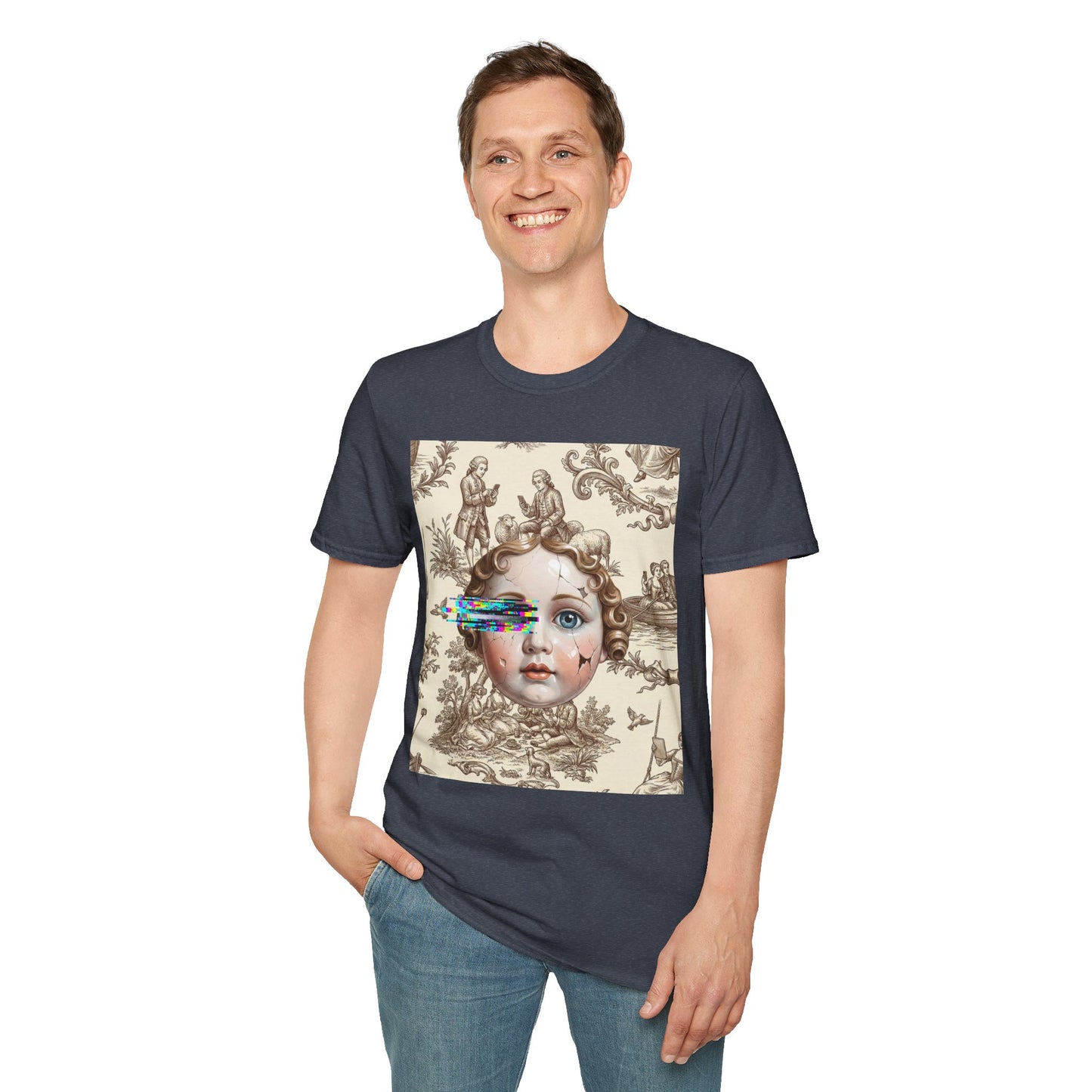 Vintage Doll Face Tee with Glitch Paint Splash