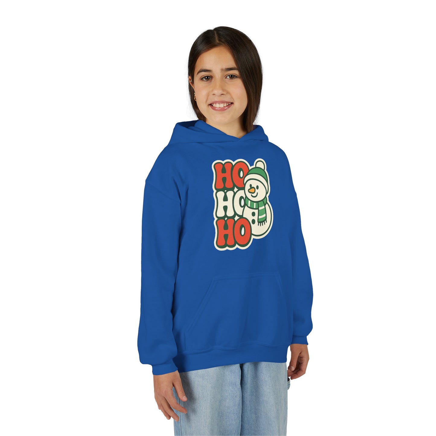 Youth kids Christmas Hoodie - 'HO HO HO' Snowman Holiday Sweatshirt