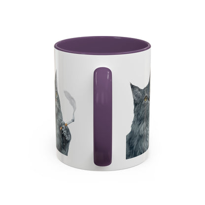 Happy and Dazzling smoking Cat Coffee Mug — Cute Cat smoking a cigarette Illustration Accent Mug (11/15 oz) (free shipping)