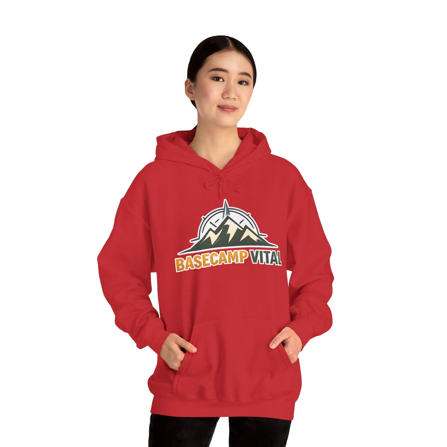 Base Camp Vital Outdoor Fleece Hoodie | Mountain Compass Graphic Pullover | 50/50 Midweight Trail Hoodie  Vital Hoodie  (free shipping)