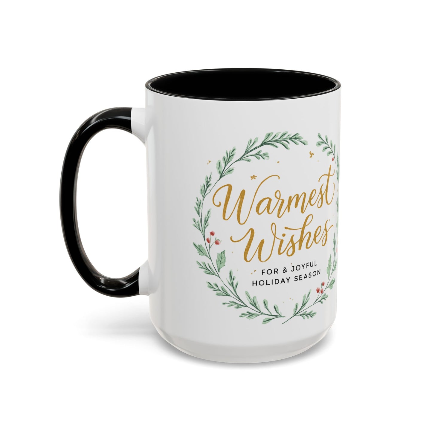 Warmest Wishes Holiday Coffee Mug — Festive Wreath Accent Mug (11/15oz)