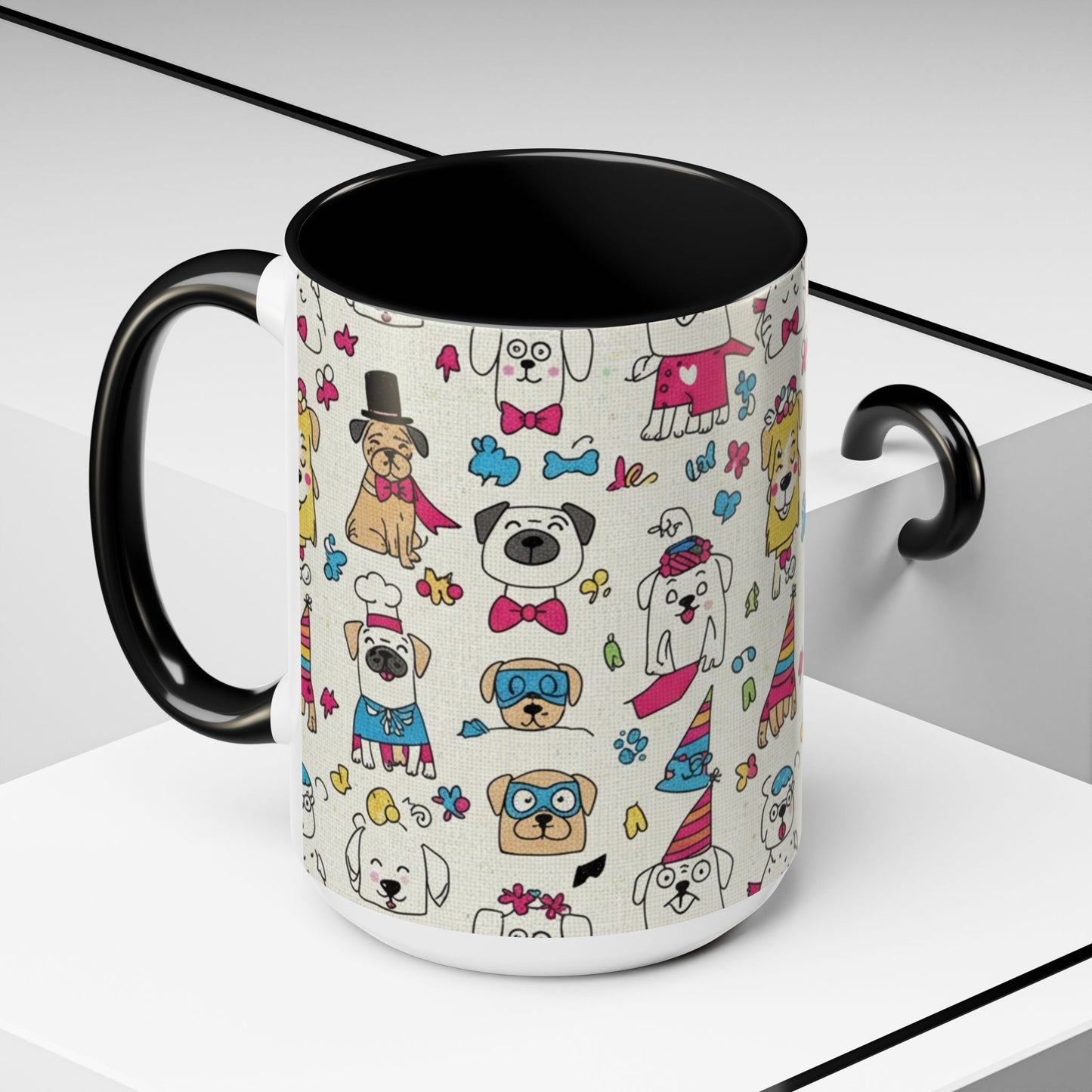 Cute Party Dogs Accent Coffee Mug (11/15oz) — Colorful Puppy Pattern Gift Mug