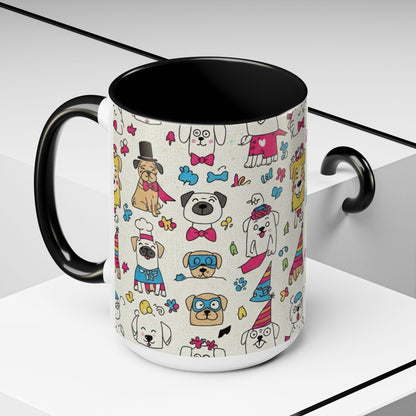 Cute Party Dogs Accent Coffee Mug (11/15oz) — Colorful Puppy Pattern Gift Mug