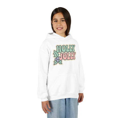 Girls Youth Hoodie — 'Holly Jolly' Pastel Christmas Holiday Sweatshirt