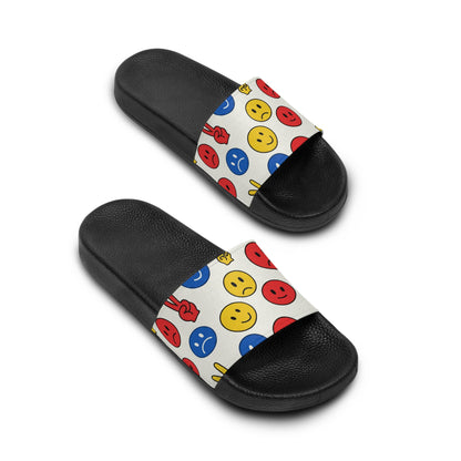 Women's Slide Sandals Playful political Abstract Faces & Hand Gestures
