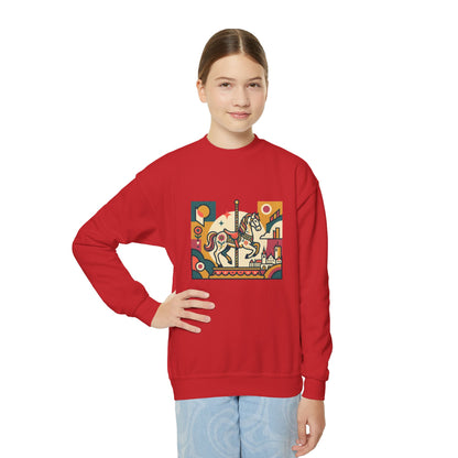 Youth Crewneck Sweatshirt — Retro Carousel Horse Graphic