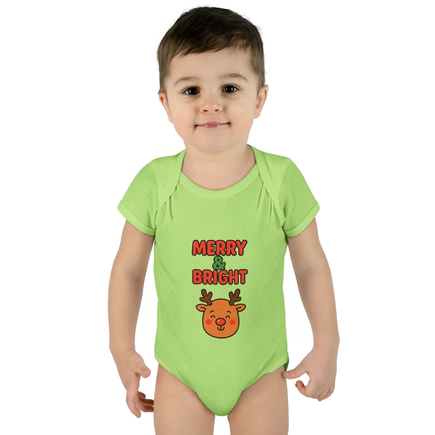 Merry & Bright Baby Bodysuit - Cute Reindeer Christmas Infant Onesie
