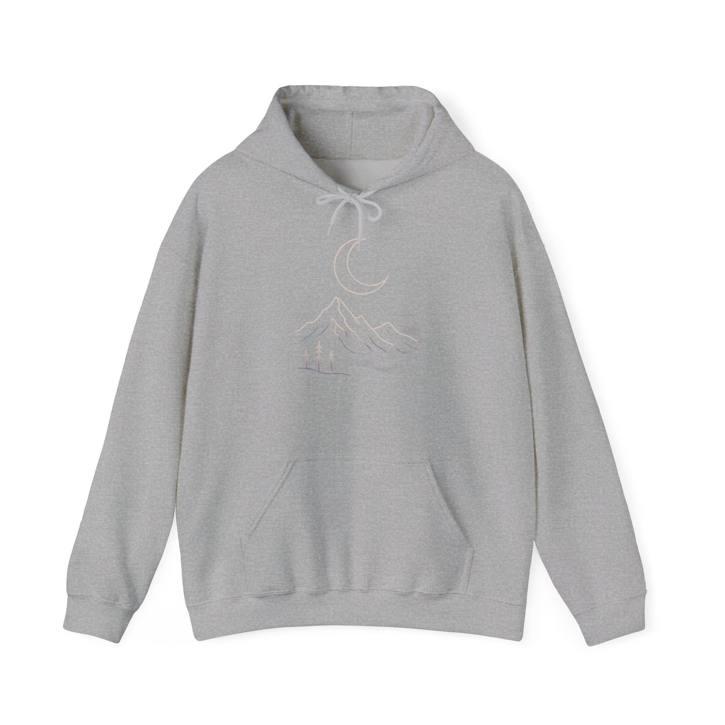 Mountain Moonline Hoodie — base camp vital gear- Minimal Crescent & Peaks Graphic Sweatshirt