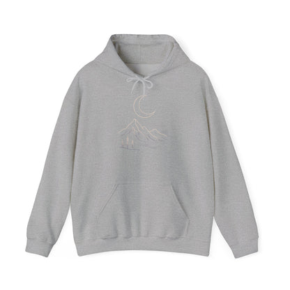 Mountain Moonline Hoodie — base camp vital gear- Minimal Crescent & Peaks Graphic Sweatshirt