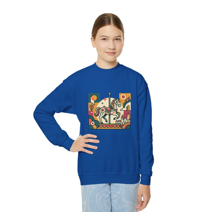 Youth Crewneck Sweatshirt — Retro Carousel Horse Graphic