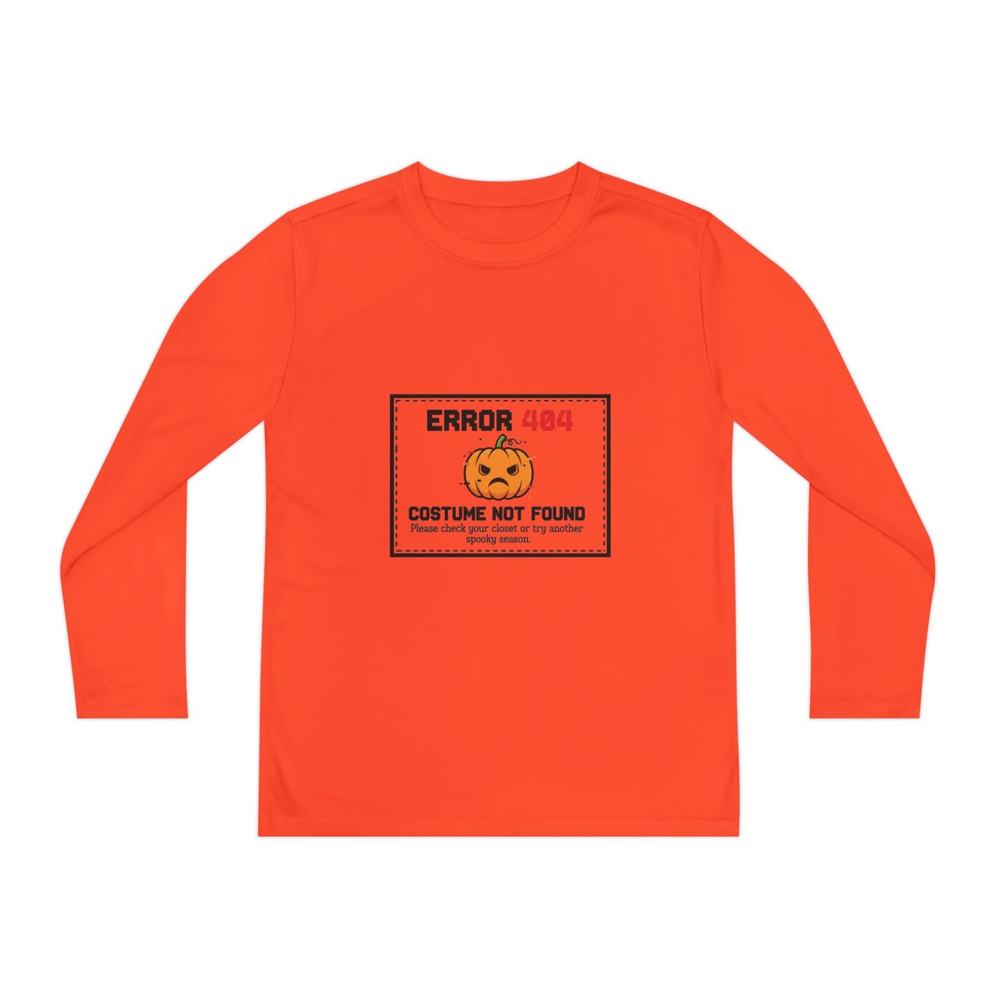 Youth Long Sleeve Halloween Tee, Kids Costume Shirt, Spooky Error 404 Top, Funny Trick-or-Treat Apparel, Halloween Party Outfit