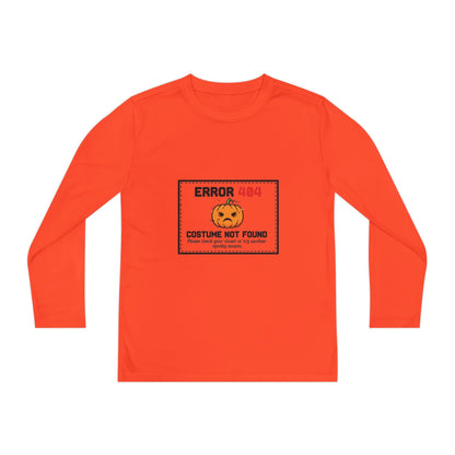 Youth Long Sleeve Halloween Tee, Kids Costume Shirt, Spooky Error 404 Top, Funny Trick-or-Treat Apparel, Halloween Party Outfit