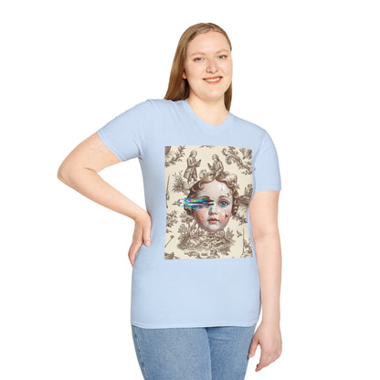 Vintage Doll Face Tee with Glitch Paint Splash