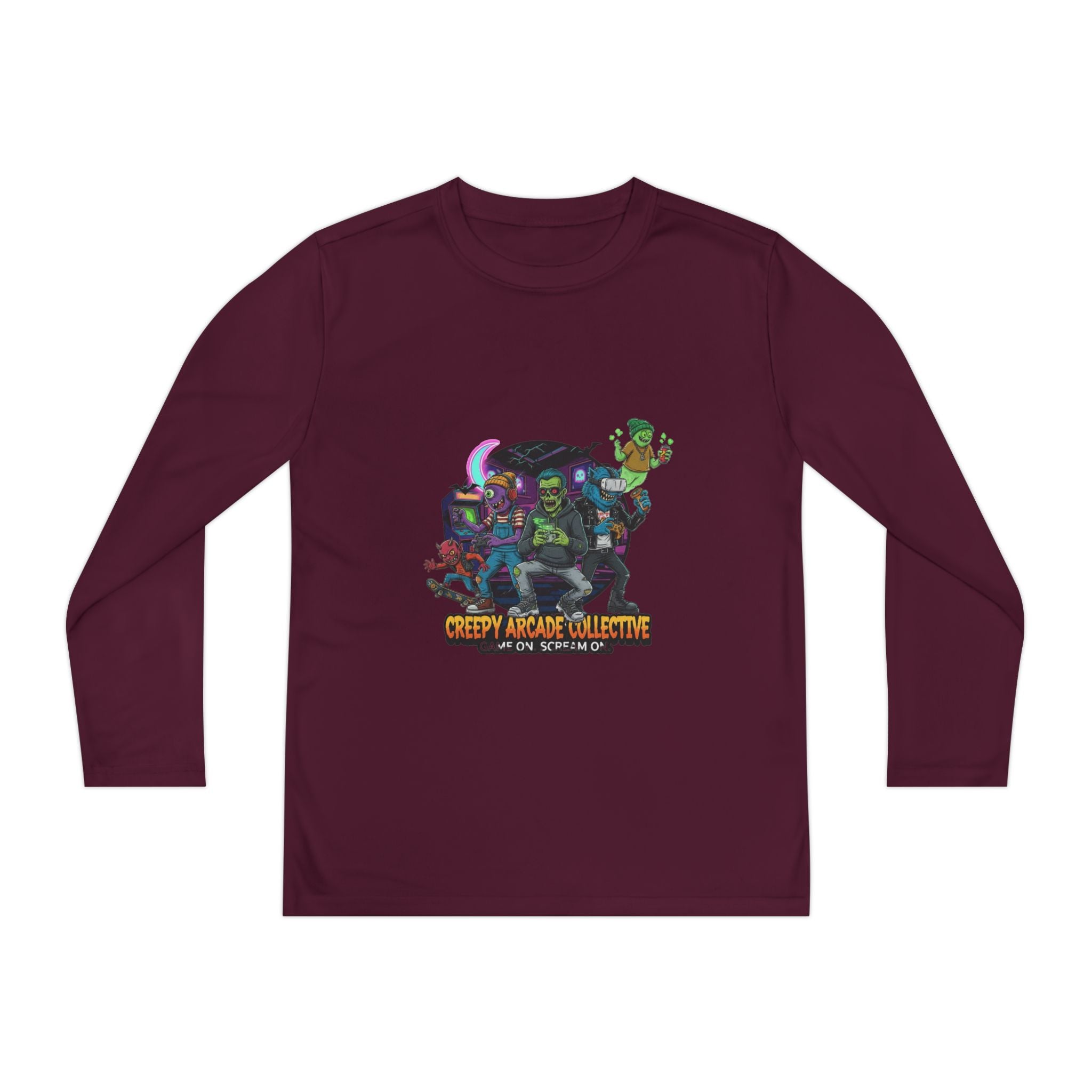 Creepy Arcade Collecting Youth Long Sleeve Tee, Kids Gamer Shirt, Halloween Costume, Teen Casual Wear, Fantasy T-Shirt