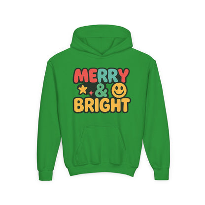 Youth Hoodie — 'Merry & Bright' Colorful Holiday Kids Sweatshirt