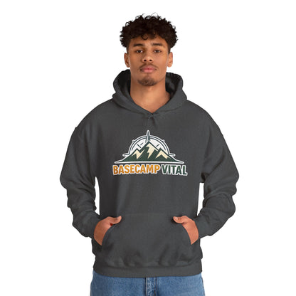 Base Camp Vital Outdoor Fleece Hoodie | Mountain Compass Graphic Pullover | 50/50 Midweight Trail Hoodie  Vital Hoodie  (free shipping)