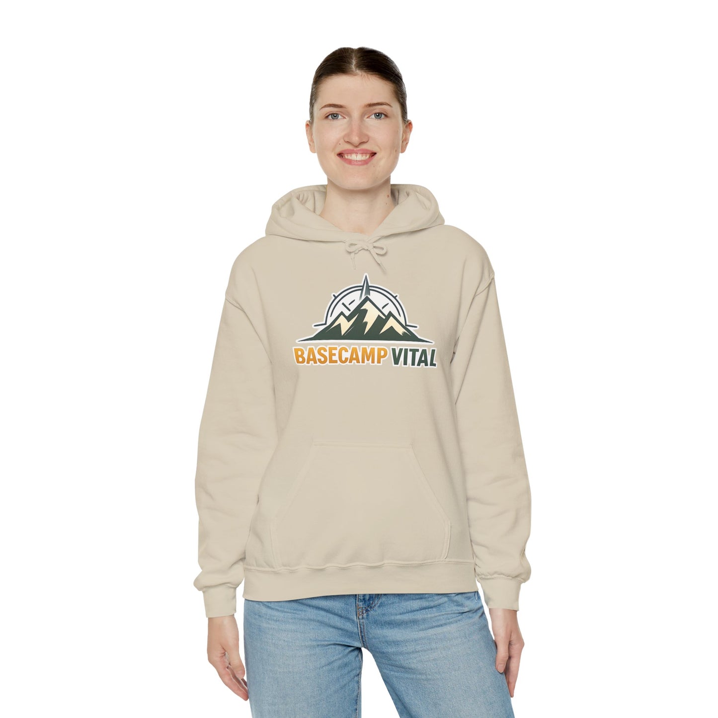Base Camp Vital Outdoor Fleece Hoodie | Mountain Compass Graphic Pullover | 50/50 Midweight Trail Hoodie  Vital Hoodie  (free shipping)