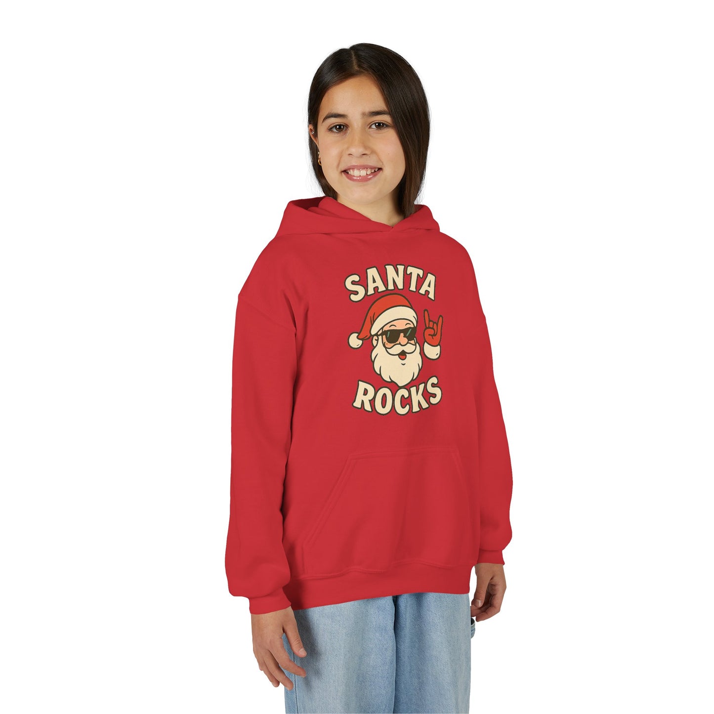 Youth Hoodie — "Santa Rocks" Cool Santa Christmas Sweatshirt