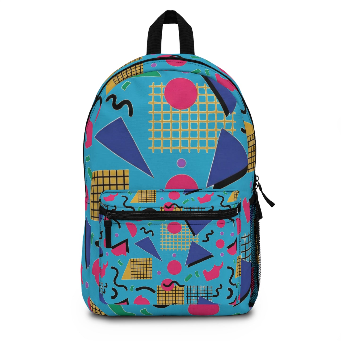 Backpack — Retro 80s Memphis Print School Backpack (Teal, Pink & Blue)