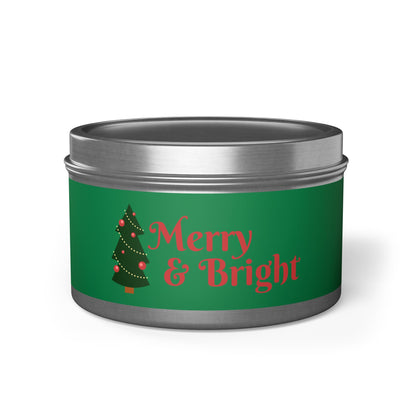 Merry & Bright Christmas eco-friendly Tin Candle — Holiday Scented Soy Candle- the give back candle collection